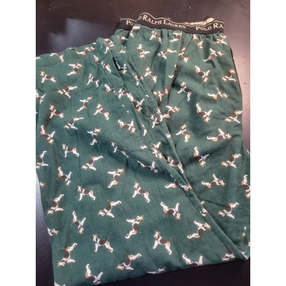 Polo Ralph‎ Lauren Mens Pajama Pants Green Dog Print Cotton Sleepwear Large L